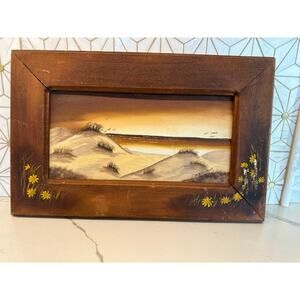 Mid-Century Original Art | Beach Dunes | Wood Frame with Yellow Flowers‎